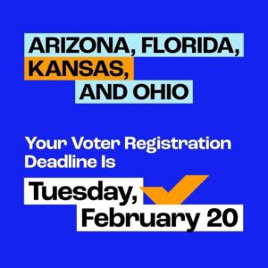 Billy Porter Instagram - Voter reg deadlines incoming! 🚨🗳️🚨

🔁 @whenweallvote 🗣️ IT’S OFFICIALLY FEBRUARY! Let’s get it 😎

Here are ALL the voter registration deadlines coming up this month:

🔹 Monday, 2/5: Arkansas, Tennessee, and Texas
🔹 Friday, 2/9: North Carolina and Oklahoma
🔹 Monday, 2/12: Georgia, Mississippi, and Virginia
🔹 Monday, 2/19: Alabama
🔹 Tuesday, 2/20: Arizona, Florida, Kansas, and Ohio
🔹 Wednesday, 2/21: Missouri (D) 
🔹 Friday, 2/23: Utah
🔹 Saturday, 2/24: Massachusetts
🔹 Monday, 2/26: Colorado

See your state listed? 👀 Make sure you’re registered and ready in time for this year’s elections at the 🔗  in the @whenweallvote bio