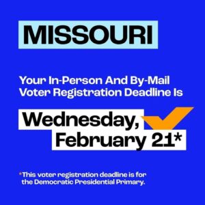 Billy Porter Instagram - Voter reg deadlines incoming! 🚨🗳️🚨

🔁 @whenweallvote 🗣️ IT’S OFFICIALLY FEBRUARY! Let’s get it 😎

Here are ALL the voter registration deadlines coming up this month:

🔹 Monday, 2/5: Arkansas, Tennessee, and Texas
🔹 Friday, 2/9: North Carolina and Oklahoma
🔹 Monday, 2/12: Georgia, Mississippi, and Virginia
🔹 Monday, 2/19: Alabama
🔹 Tuesday, 2/20: Arizona, Florida, Kansas, and Ohio
🔹 Wednesday, 2/21: Missouri (D) 
🔹 Friday, 2/23: Utah
🔹 Saturday, 2/24: Massachusetts
🔹 Monday, 2/26: Colorado

See your state listed? 👀 Make sure you’re registered and ready in time for this year’s elections at the 🔗  in the @whenweallvote bio