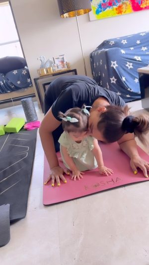 Bipasha Basu Instagram - Already trying to spell her name 🙈🧿🩷Trying to read anything and everything😂🧿
As you see I have my own obstacle course during training 😂😂😂🙈🧿