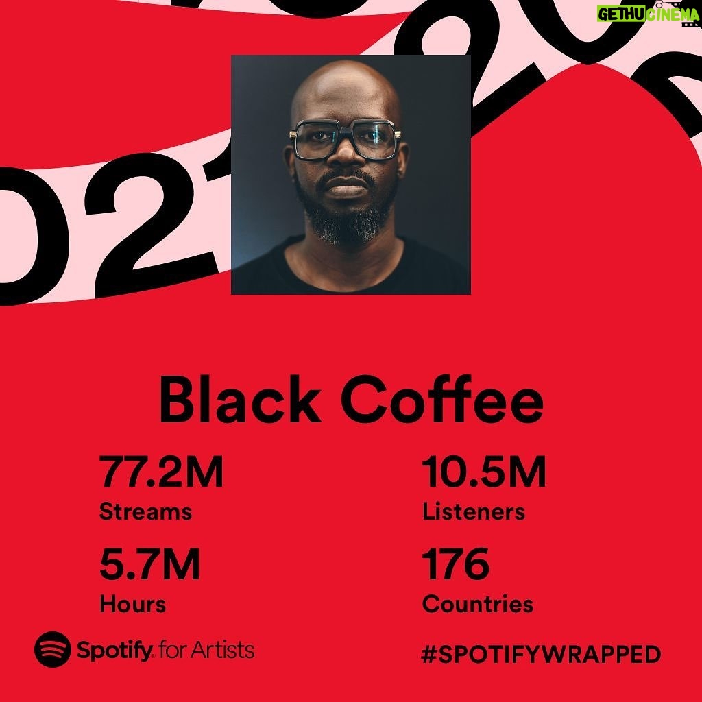 Black Coffee Instagram - Every year around this time, I’m blown away by all of your love & support ❤️🙏🏿 the numbers don’t lie! 84 new counties, over a million playlist adds, 5.7 million hours 🤯 #SpotifyWrapped