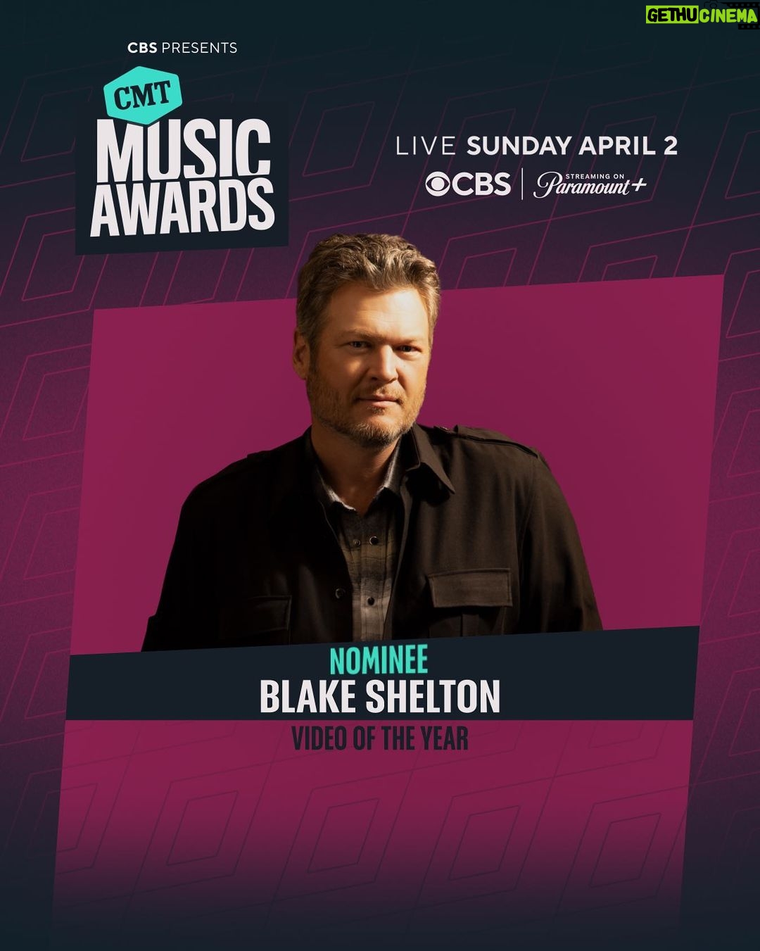 Blake Shelton Instagram - Well hell y'all!!!! #NoBody is nominated for @cmt's Video of the Year! 🙌 Now it's y'alls turn.. vote for the video every day at link in my bio and tune-in to the #CMTAwards on April 2nd on @cbstv!