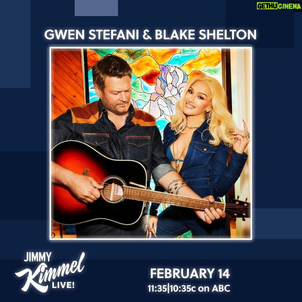 Blake Shelton Instagram - We've got a Valentine's day date with @jimmykimmel!!!! Tune-in to see me and @gwenstefani on @jimmykimmellive Wednesday at 11:35/10:35pm CT! #KIMMEL