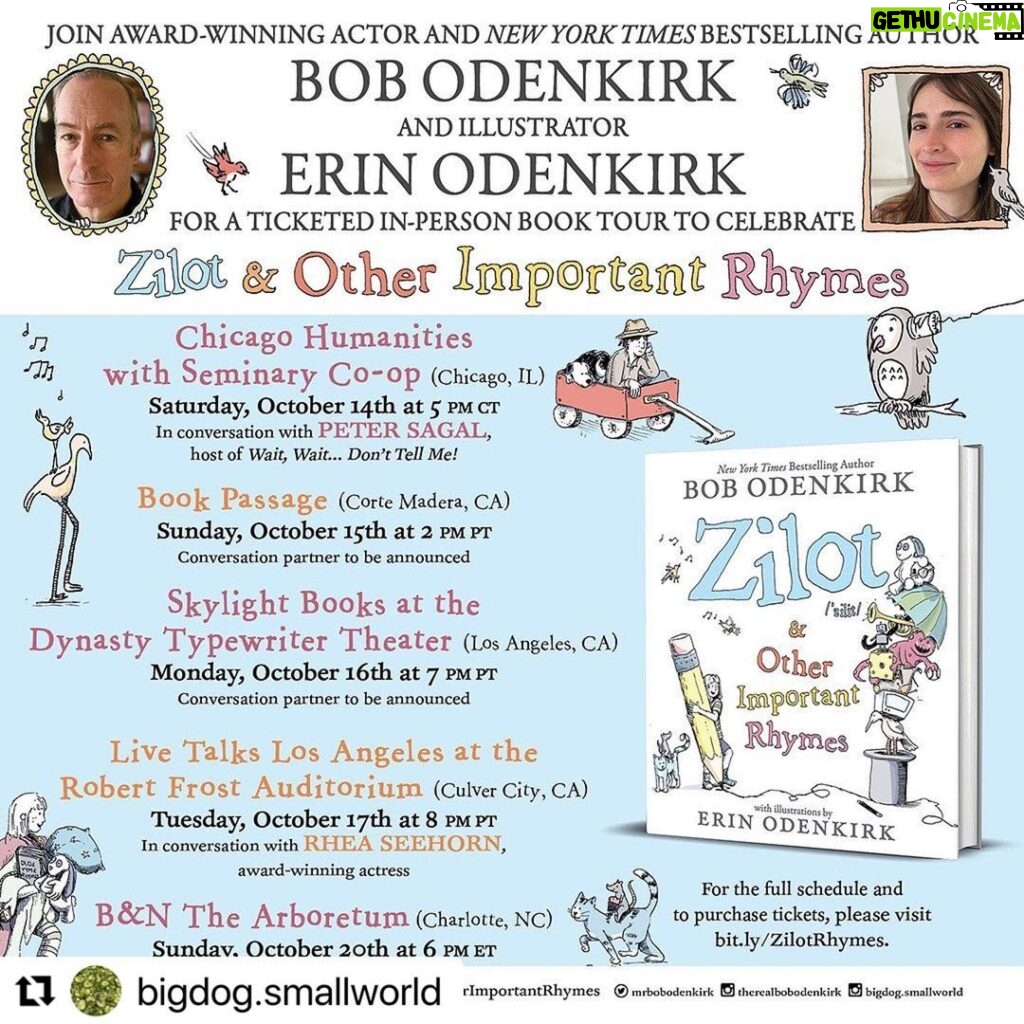 Bob Odenkirk Instagram - Hittin’ the road to celebrate “Zilot and Other Important Rhymes!” which I wrote with my kids and which my daughter Erin illustrated! Funny, silly, wordy rhymes - come join us! #zilotandotherimportantrhymes #lbyr #littlebrownyoungreaders