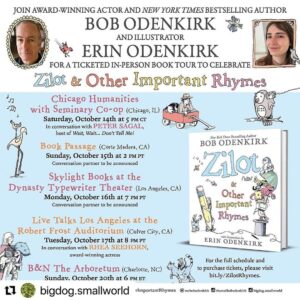 Bob Odenkirk Instagram - Hittin’ the road to celebrate “Zilot and Other Important Rhymes!” which I wrote with my kids and which my daughter Erin illustrated!  Funny, silly, wordy rhymes - come join us! #zilotandotherimportantrhymes #lbyr #littlebrownyoungreaders