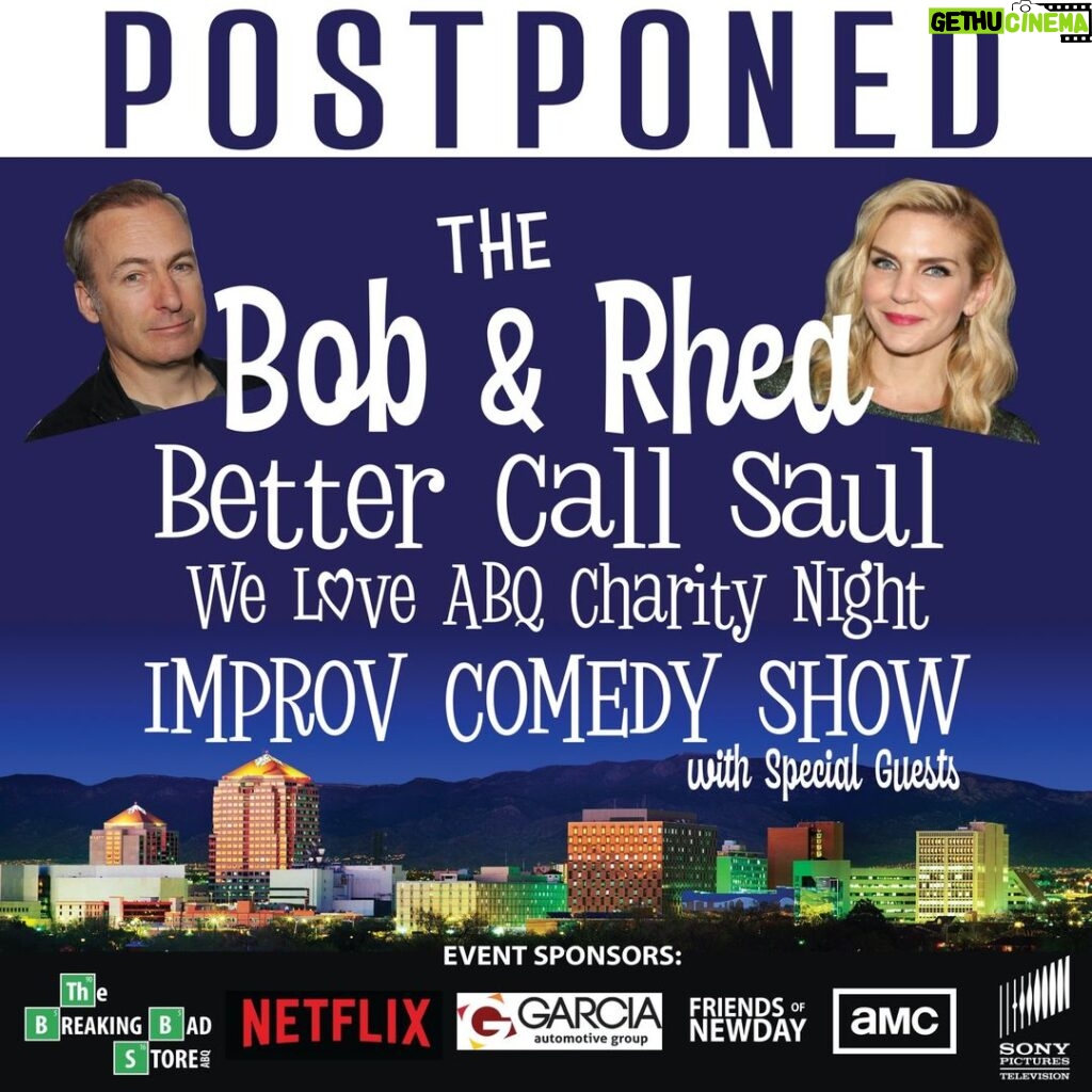 Bob Odenkirk Instagram - We had to POSTPONE our big fun charity improv event due to Covid (still) being a jackass. Stick around here for announcement of our next date. I truly can't wait to do this show!
