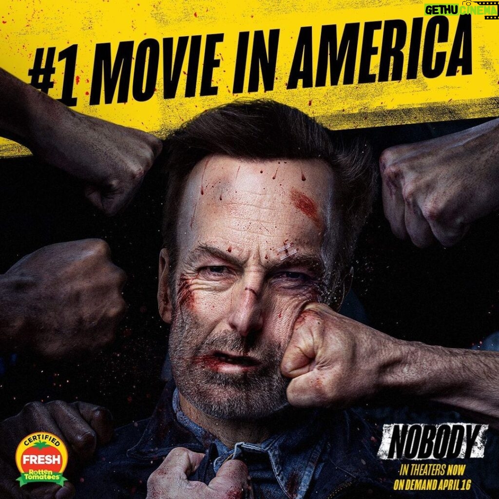 Bob Odenkirk Instagram - I’ll take that and run with it! If you haven’t seen our bloody little gem yet, please do, we’re in theaters ONLY for two more weekends at least! #nobodymovie