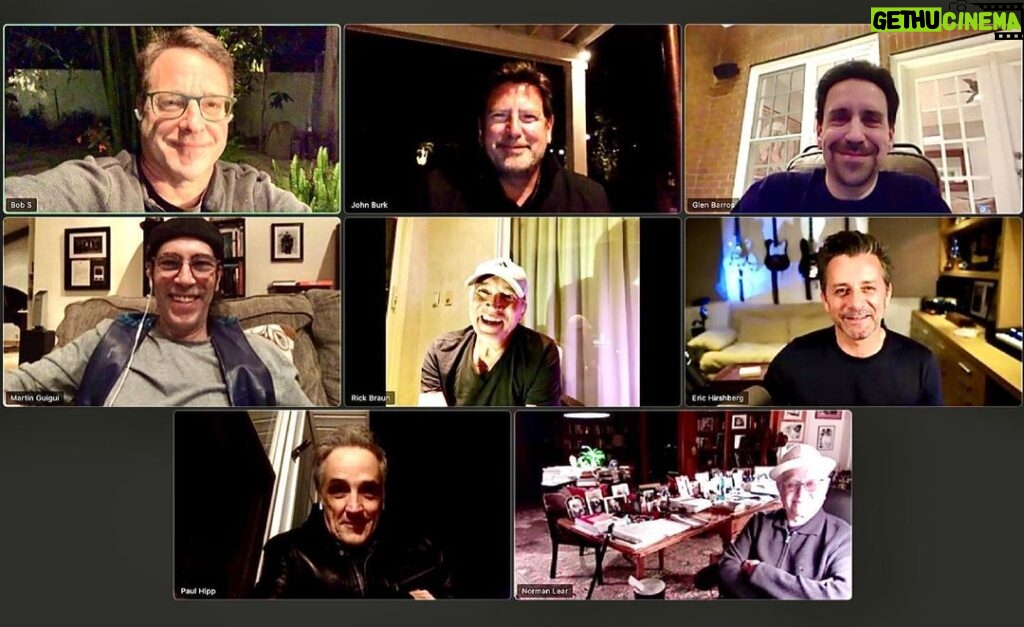Bob Saget Instagram - Another special zoom “Cigar Night” with dearest friends (others missed who couldn’t make it) —From top middle, John Burk, Glen Barros, @martinguiguiofficial @brauntosoarus @erichirshberg @paulhipp and the dearest smartest friend of all- @thenormanlear - We’ve all been vaccinated, so the next one hopefully will be in person— and we will get to sing songs together with our instruments into the night.... Keeping our friends close during this year and last has saved many of us. Wishing you and your friends well.