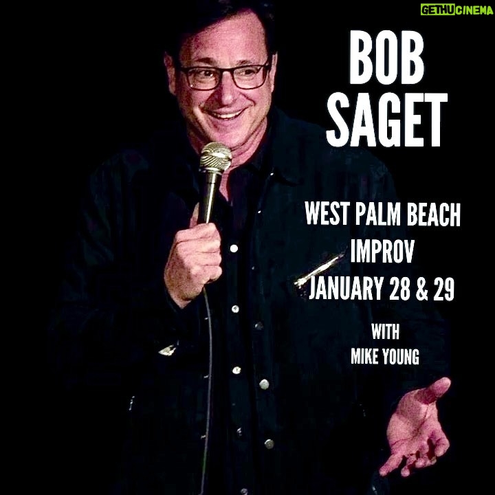 Bob Saget Instagram - WEST PALM BEACH! FRI/SAT January 28 & 29th @pbimprov I’m comin’ back with my bro, feature comedian @therealmikeyoung — Literally can’t wait to return! All new stuff!! Tickets at—> bit.ly/3JmHxZf Or at BobSaget.com