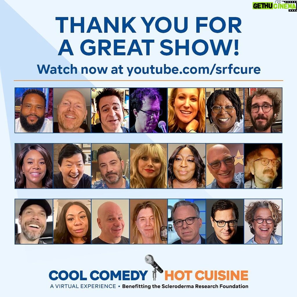 Bob Saget Instagram - If you missed our LIVE STREAMING #CoolComedyHotCuisine2021 Event, it is now on @srfcure @youtube at: youtube.com/srfcure and we've extended our matching gift challenge until Midnight Eastern/9 PM Pacific! Donate now at: bit.ly/cchc-match And THANK YOU so much for your kind, funny and poignant appearances for our show…. @anthonyanderson @wilfredburr @countingcrows @actualbenfolds @nikkiglaser @whoopigoldberg @joshgroban @morereginahall @kenjeong @jimmykimmel @heidiklum #LoniLove @howiemandel @marcmaron @joelmchale @comediennemspat @therealjeffreyross @johnrzeznikggd @jaketapper @susanfeniger You’ve helped us raise more than $700,000 so far for #SclerodermaResearch and you can still have donations doubled if you go to our link NOW! So appreciative as are the patients of this disease we need to put an end to. Thank you.