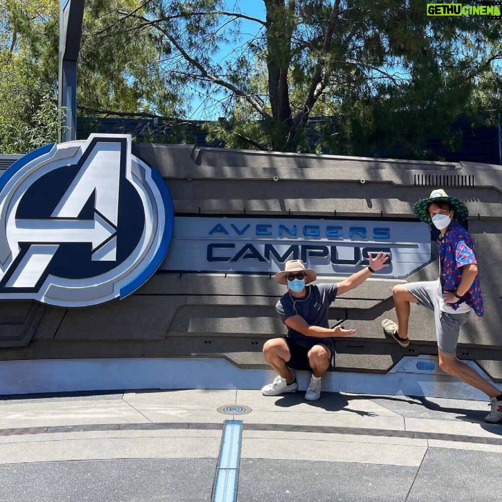 Bradley Steven Perry Instagram - You can’t see it, but we’re beaming to be back #avengerscampus #hereosassemble #disneycaliforniaadventure Disney California Adventure Park