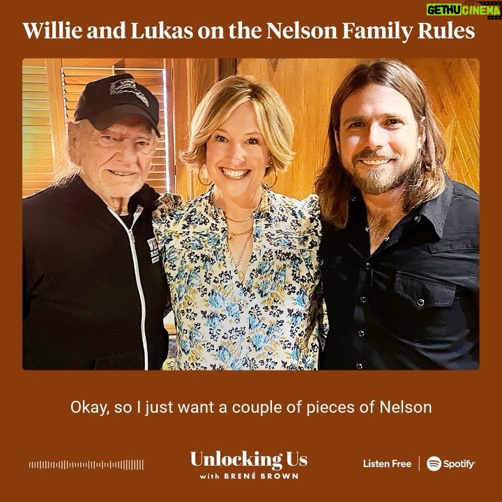 Brené Brown Instagram - ☝️Willie Nelson’s family rules can be tougher than they sound. At least for most of us. Sitting down with @lukasnelsonofficial and @willienelsonofficial at their family studio in the Texas Hill Country was magic! We talked about faith, fear, love, and using your energy for good. You’re going to want to stay till the end on this one. Being serenaded by the Nelsons—a beautiful rendition of Lukas’ “Just Outside of Austin”— is church.