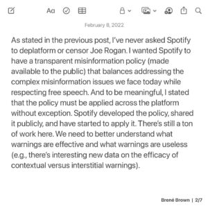 Brené Brown Instagram - A final update on the podcast pause. I appreciate this community and everyone’s willingness to wade through the tough conversations.