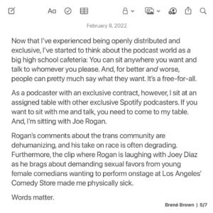 Brené Brown Instagram - A final update on the podcast pause. I appreciate this community and everyone’s willingness to wade through the tough conversations.