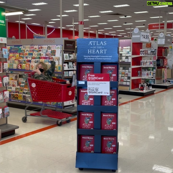 Brené Brown Instagram - Thank you to @target who is helping us celebrate the launch of Atlas! Just stick the Target special edition of Atlas in your cart—you won’t even notice. Let’s be real—you’re going for lemons and wrapping paper and you’re coming home with a lamp, two basketballs, and a new pair of boots. And, my book. P.S. No one was harmed in the making of this video.