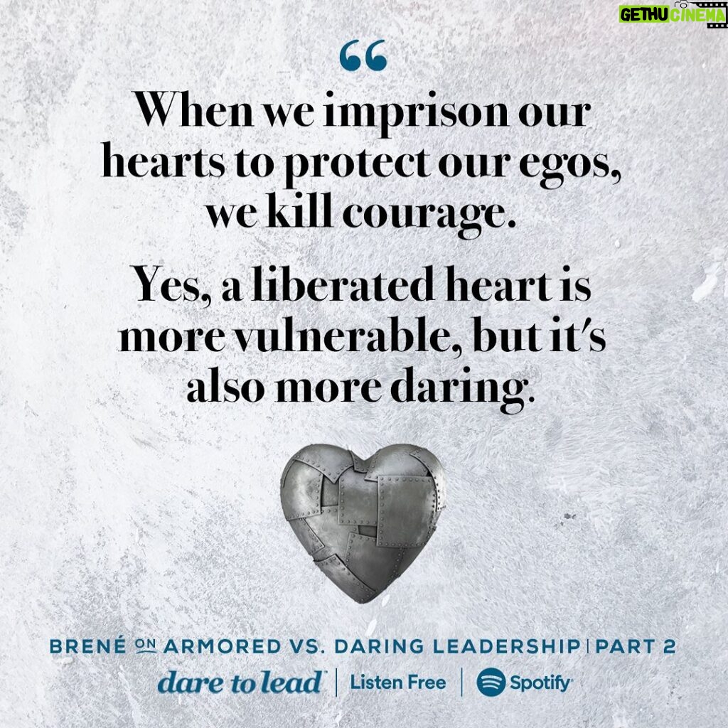 Brené Brown Instagram - This is Part 2 of our two-part series on daring leadership, where I unpack four more common types of armor that we use to self-protect when we're in fear, including cultivating a fitting-in culture versus a belonging culture; leading reactively versus leading strategically; and resisting change versus accepting and embracing change.