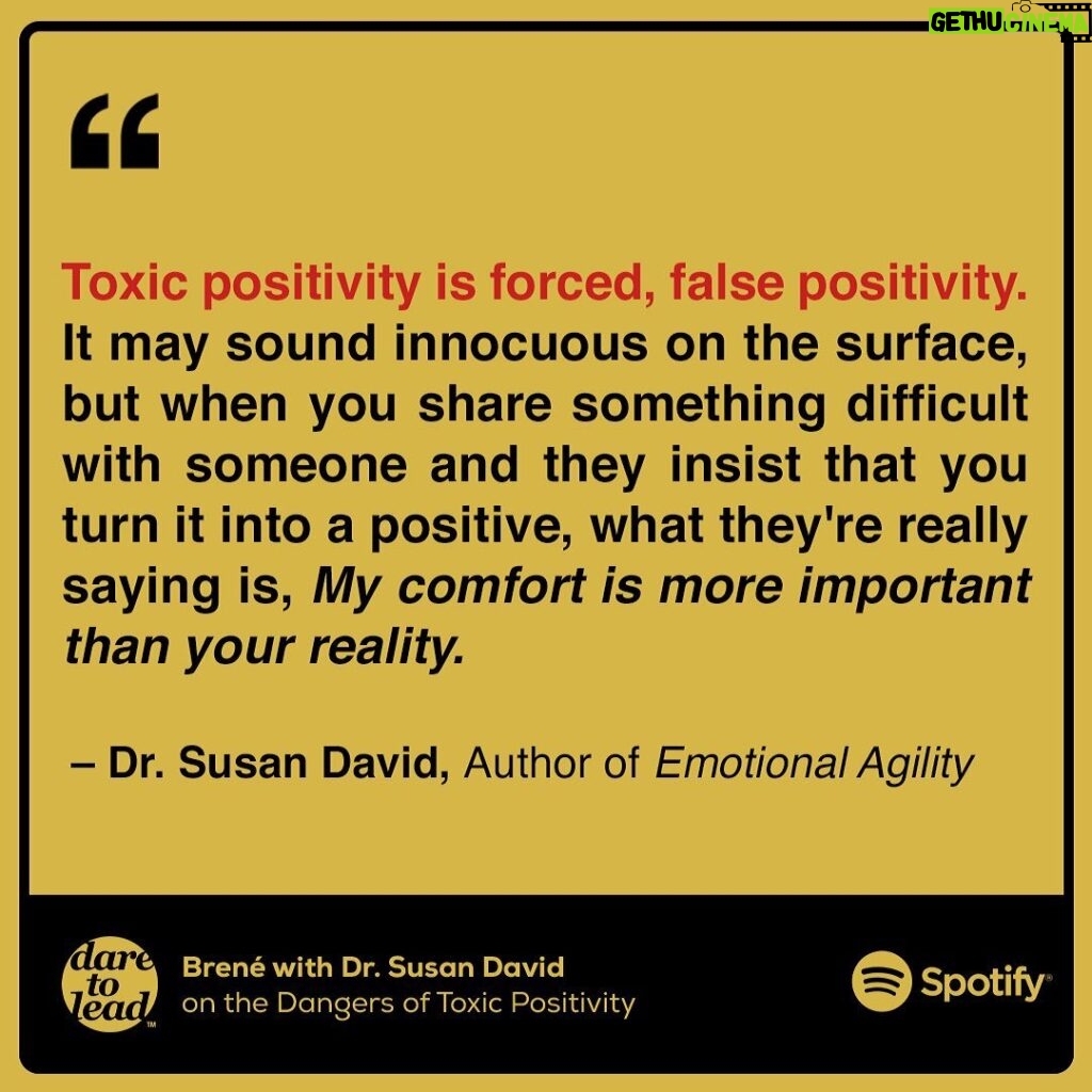 Brené Brown Instagram - This is a full-on emotion researcher geek out with @susandavid_phd on how emotional granularity and agility benefit us as individuals and as leaders. We think that denying our emotions makes us stronger and more resilient, but the research shows that it actually makes us LESS resilient. This is such a GREAT conversation on the new episode of the Dare to Lead podcast.