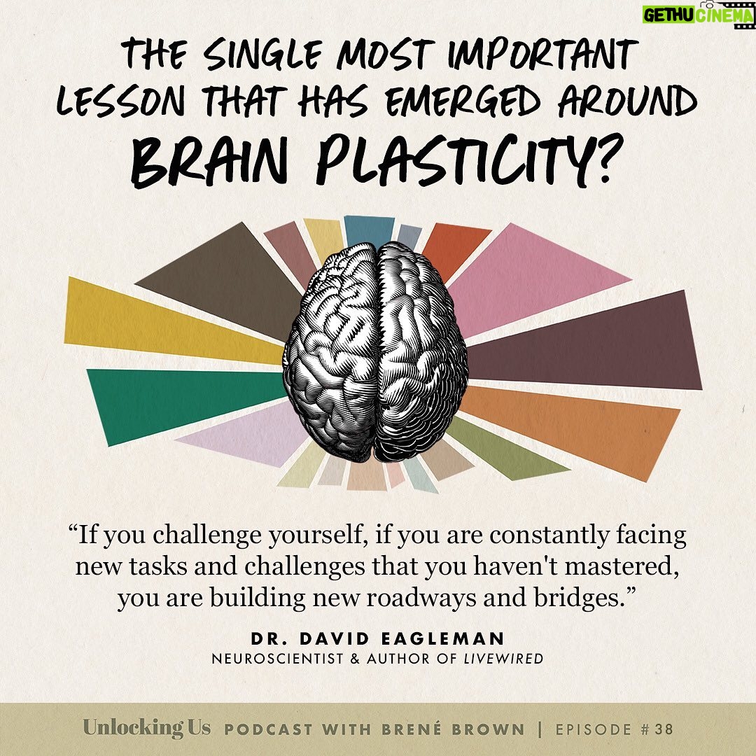 Brené Brown Instagram - Too punny to say, "This will blow your mind?" Maybe. But it's true. No one explains brain science like my friend @davideagleman. Not only did this convo give me hope — I'm now wearing my watch on my right hand and brushing my teeth with my left hand. Listen to find out why! Link in profile to listen to the new episode of Unlocking Us.