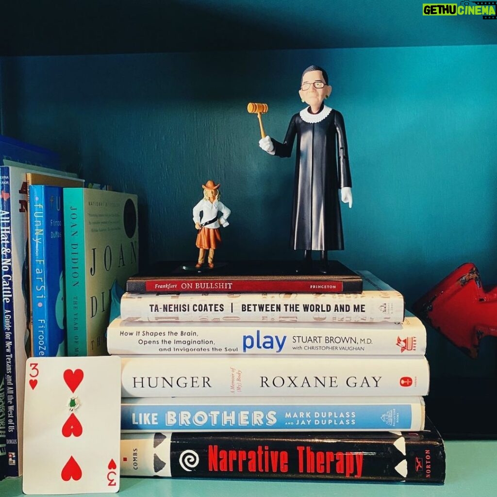 Brené Brown Instagram - This snapshot from my bookshelf captures the spirit of this week’s #unlockingus podcast: ⁣ ⁣ Thoughts on RBG and dissent. ⁣ Why the 6 month wall sucks so bad.⁣ How play can recharge us. ⁣ And, a Ted Lasso hug. ⁣ ⁣ PS: The playlist for this week is a peek into my soul.⁣ ⁣ Link in profile (which means go to my profile page on Instagram, click on Link In Profile, then click the picture that matches this post).