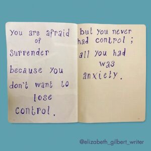 Brené Brown Instagram - Damn. My dear friend @elizabeth_gilbert_writer sees me. Her journal pages may need to come with warning labels. ⁣
⁣
I had the same gut-punch-bear-hug feeling when my therapist told me that I needed to work on my "Let go and let Brené" approach to life. ⁣
⁣
"Ouch and thank you" at the exact same time. ❤️