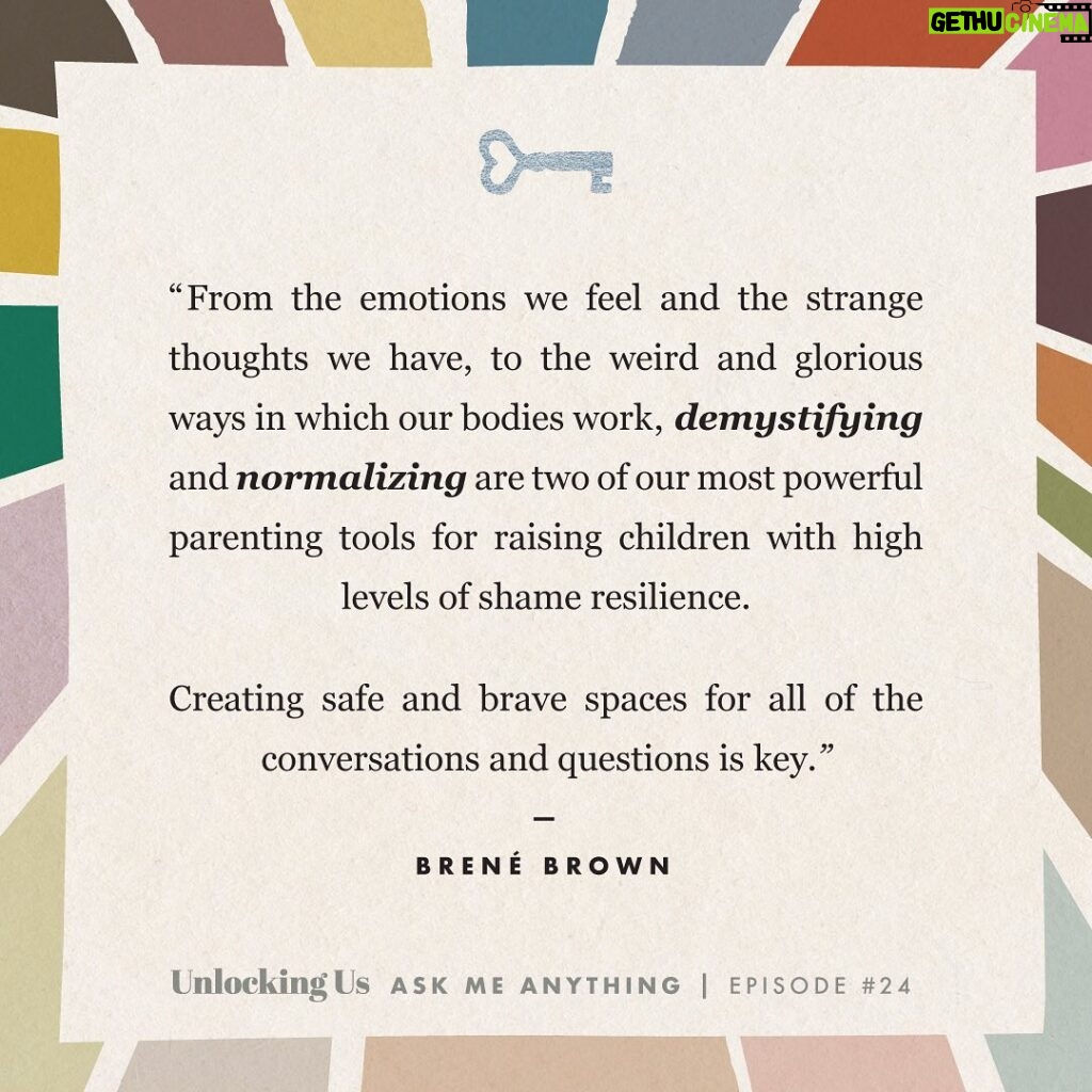 Brené Brown Instagram - Part 2 of my AMA answers. The questions did NOT get easier.⁣ ⁣ Today we unpack tools for raising shame resilient children and some of my favorite TV series and films that do an amazing job capturing human emotion and experience. SPOILER: "I May Destroy You" by Michaela Coel and "Normal People" by Sally Rooney are on my list!⁣ ⁣ Link in profile to listen to the full episode.