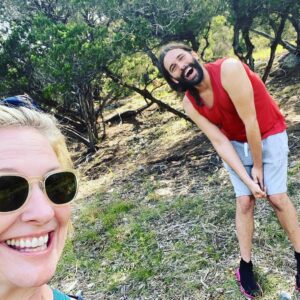 Brené Brown Instagram - True story: I was hiking in the remote hill country this morning and guess who I found sitting under a cedar tree! ⁣
⁣
Best moment ever. I thought it was a @jvn mirage. We just stared at each other until we both said at the same time: Is that you??? ⁣
⁣
Despite the urge to run toward each other in slow motion, we socially distanced hugged and it was the best. ⁣
⁣
Now I’ve got a great story about how I finally met JVN AND it’s family Hamilton night.