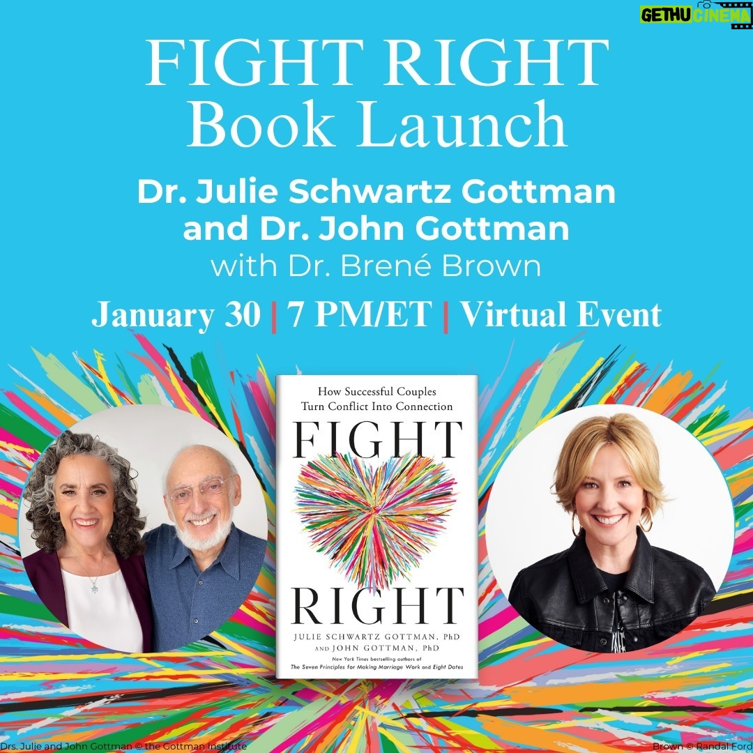 Brené Brown Instagram - Y’all know how much I love Julie and John Gottman @gottmaninstitute! Their work has fundamentally changed me and my family. This is going to be a great conversation — please join us tonight! ❤️❤️❤️ You can find the link to tickets in my profile.