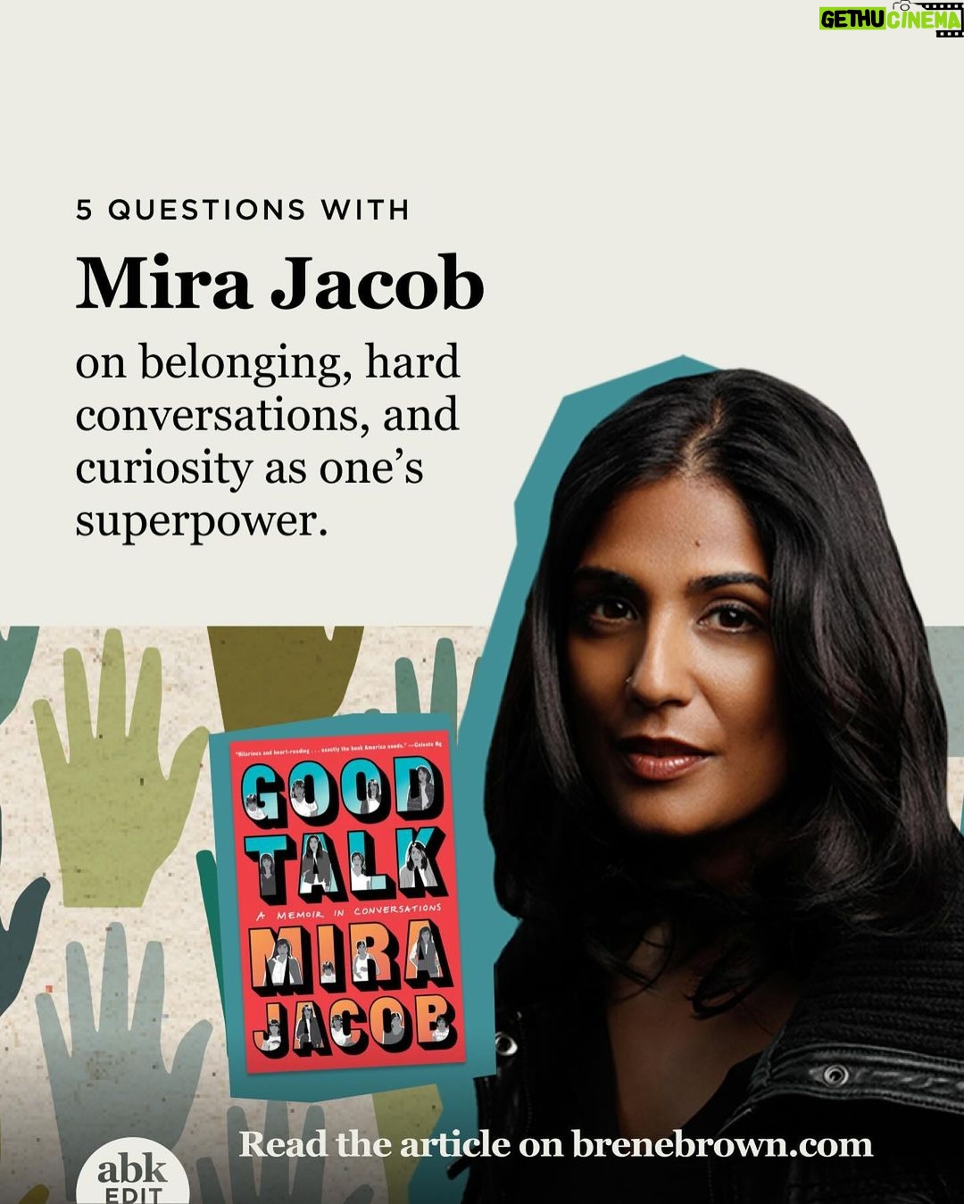 Brené Brown Instagram - I love Mira Jacob’s book, “Good Talk.” I finished it in one day, and I still pick it up as a reminder and reference book. This quote from her High Five interview is exactly what the book delivers: “I wanted to talk about this very unglamorous, hard-to-define thing, which was how beautiful and hilarious and terrible and heartbreaking everyday conversations can be with the people you love.” Somehow the hard-to-define messiness of everyday conversations feels better when you know you’re not alone. Thank you, @goodtalkthanks. You can find the link to the interview in my profile. 📸 by @tazzystar