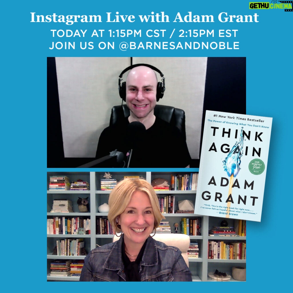 Brené Brown Instagram - Can't wait for this convo with @AdamGrant! 100% guarantee that we'll laugh, I'll learn something new, and we'll definitely disagree about something. Join us! And, as always, #ThinkAgain