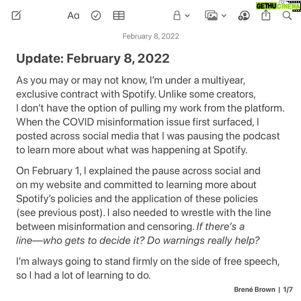 Brené Brown Instagram - A final update on the podcast pause. I appreciate this community and everyone’s willingness to wade through the tough conversations.