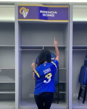 Brenda Song Instagram - Still can’t believe this happened!! Thank you soo much for having me @rams ! I’m still in shock! Also, @aarondonald99 should watch out, there’s a new defensive tackle in the locker room!