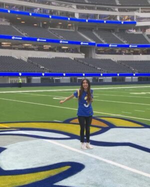 Brenda Song Instagram - Still can’t believe this happened!! Thank you soo much for having me @rams ! I’m still in shock! Also, @aarondonald99 should watch out, there’s a new defensive tackle in the locker room!