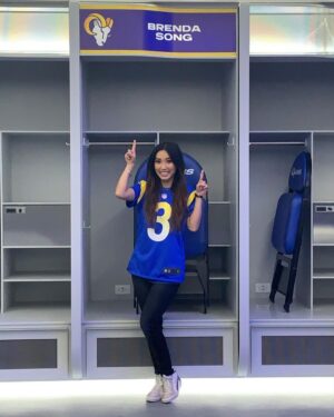 Brenda Song Instagram - Still can’t believe this happened!! Thank you soo much for having me @rams ! I’m still in shock! Also, @aarondonald99 should watch out, there’s a new defensive tackle in the locker room!