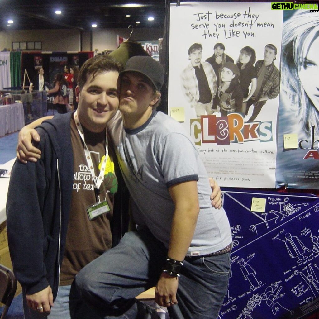 Brian Quinn Instagram - Here is a picture from 2002 of me and @jaymewes at a comic con in Dallas. He was signing at the View Askew booth with @thatkevinsmith and I was manning the merch. Mere children. Why am I posting this? Because I love those guys and because you can watch Clerks 3 on VOD now. Plus I have a cameo in it. Spoiler. #clerks3 @clerksmovie