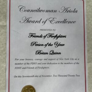 Brian Quinn Instagram - I recently had the absolute honor of being named The 2022 @friendsoffirefighters Person Of The Year.  I hold my time with the @FDNY as one of the most significant and defining periods of my life, so it’s very important to me to still be involved with that community in any way I can. 
The FOF does important support work for firefighters, so if you’re looking for a place to donate to for the holidays, you could do a lot worse. 
Here is me as probationary firefighter way back in 2005 at my beloved Ladder 86, followed by me last month at the award ceremony.  Not a lick of gray hair back then. 
I had friends, family and firehouse guys there to watch me accept the award and I loved it.  Thank you @friendsoffirefighters for the honor.  I am extremely grateful to be involved in your good works.