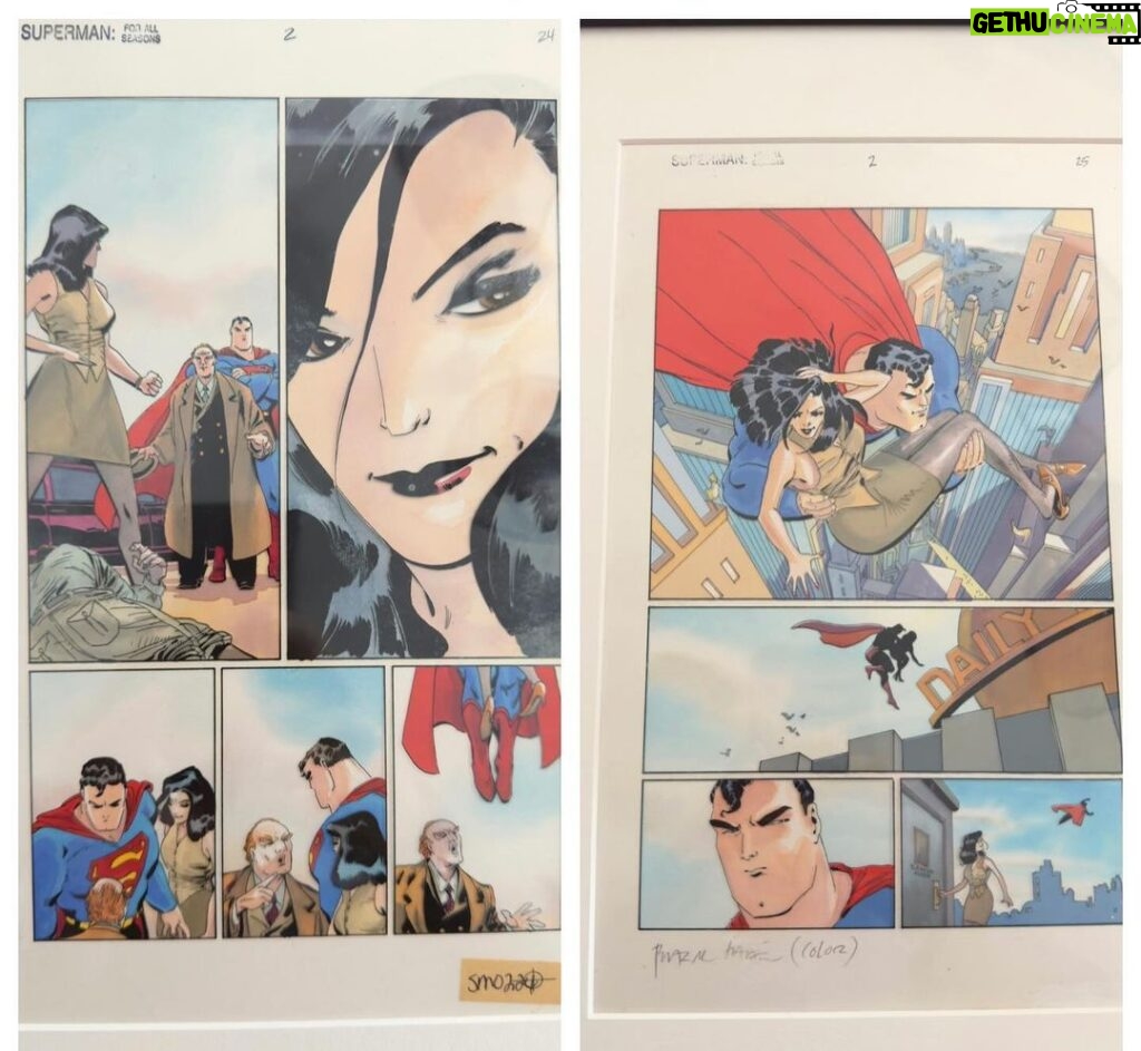 Brian Quinn Instagram - Over 20 years ago I bought this original hand painted Tim Sale / Bjarne Hansen watercolor art from @Superman For All Seasons at SDCC. They’ve been hanging on my wall ever since. It’s truly one of my favorite takes on Superman. Seeing that @jamesgunn is using SFAS as inspiration for his take on Superman gives me such hope. Can’t wait. Go read it if you haven’t! You won’t be sorry. @dcofficial