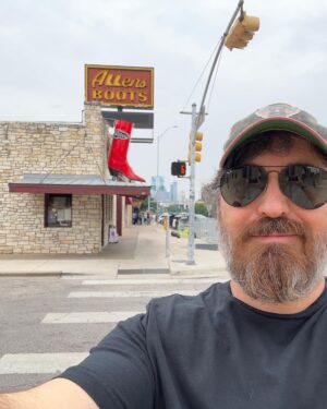 Brian Quinn Instagram - While I’m in Austin, TX I stopped by Allen Boots where we shot part of our Texas episode.  Then I made a local friend who is a really hottie. 
 
Off to Milking Studs for my shift!