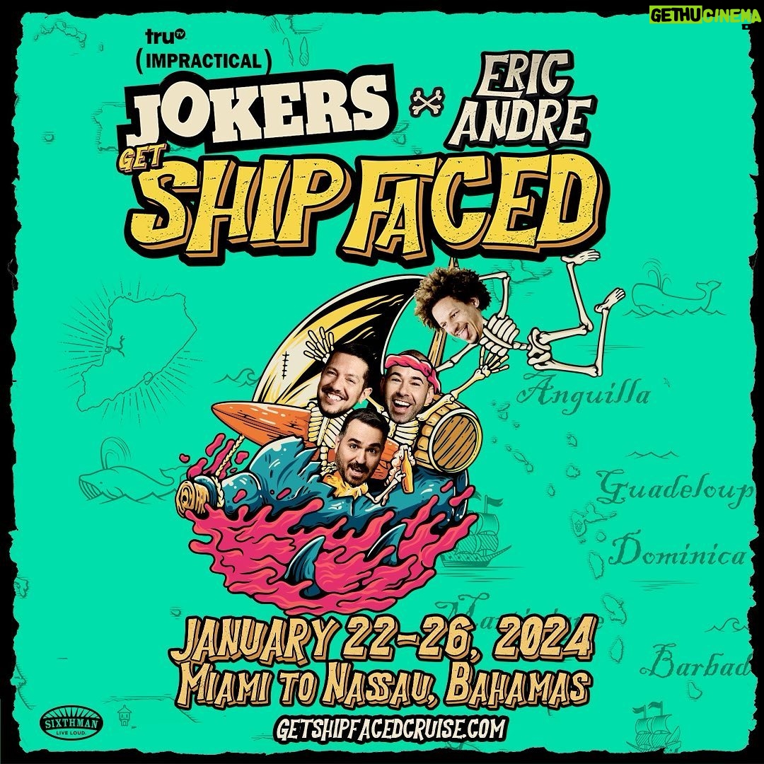 Brian Quinn Instagram - ☀️🌴The news is out! Impractical Jokers and Eric Andre Get Ship Faced this January 22-26, 2024 from Miami to Nassau, Bahamas aboard the Norwegian Pearl! 🛳 Sign up for the pre-sale at getshipfacedcruise.com before 11:59pm on May 10 to get an exclusive group photo with Impractical Jokers, Eric Andre, and your cabinmates 📸