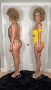 Brittany Renner Instagram - @NovaMEN by @FashionNova Left Outfit: Palm Springs Crochet 2 Piece Sunsuit Set Right Outfit: Addison Crochet 2 Piece Sunsuit Shoes: Liah Mules Left or right? 🤔