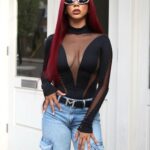 Brittany Renner Instagram - "Typical Tuesday" • Photographer: @Pyradyseeffect Stylist: @stylesbyhoward Top: @muglerofficial Pants: @zara Belt: @muglerofficial Shoes: @stevemadden Hair: @sha_villz @__haironthevillz__ Los Angeles, California