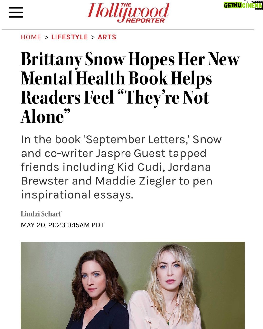 Brittany Snow Instagram - Thank you @hollywoodreporter & @lindzischarf for letting me talk about @septemberletters, our new book out May 23rd and directing #ParachuteFilm. ๐ช ๐The book is out in a couple of days & you can get it everywhere books are sold. @harpercollins @jaspre @meg_thompson