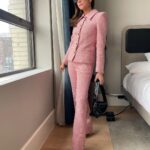 Brittany Snow Instagram - Here’s pictures of me on the @septemberletters book tour leaning in odd ways, standing by various blank walls! Thank you @katiebof for suiting me up so nicely. 🎀 The @septemberletters book is out now and has nothing to do with these outfits. ✉️