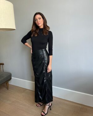 Brittany Snow Instagram - Here’s pictures of me on the @septemberletters book tour leaning in odd ways, standing by various blank walls! Thank you @katiebof for suiting me up so nicely. 🎀 The @septemberletters book is out now and has nothing to do with these outfits. ✉️
