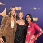 Brittany Snow Instagram - @womeninfilmla Oscar nominee party✨✨✨ “starring” @redwhiteandbluefilm with @katiebof @glencocoforhair * dress by @christiancowan * jewelry by @anitakojewelry