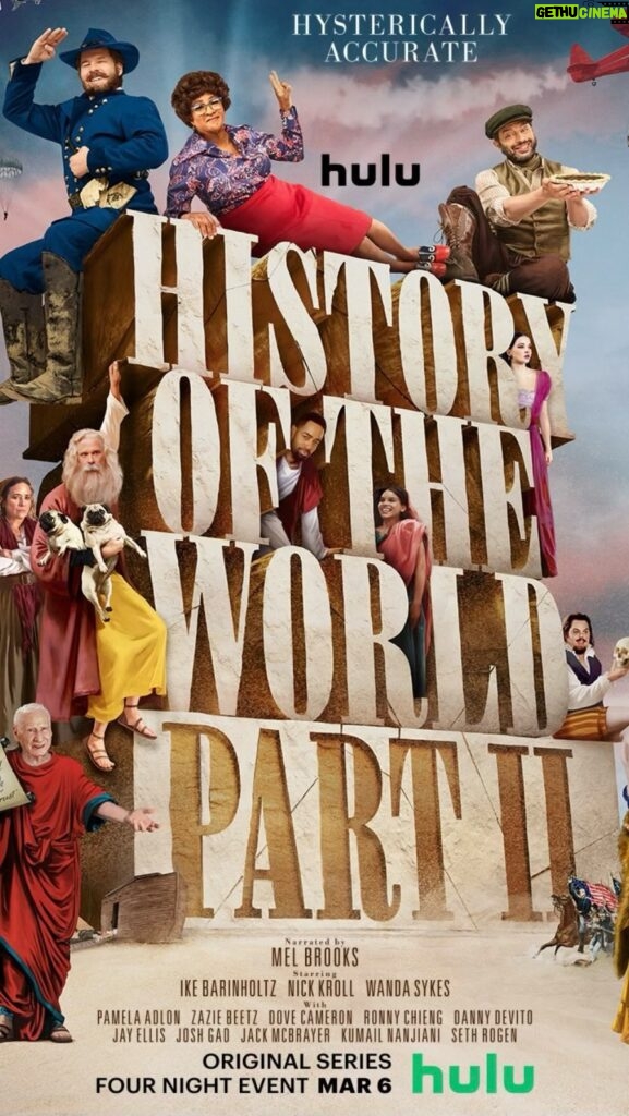 Brock O'Hurn Instagram - @historyoftheworld is out now! Let me know if you can spot me in the first episode 😏 A four night event, streaming March 6 on Hulu #historyoftheworldpart2