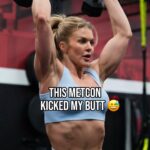 Brooke Ence Instagram - Sometimes the simple ones are the hardest 😅 30-20-10 Dumbbell Thruster Devils Press Dumbbell Weight RX: Men 35lb DBs | Women 25lb DBs Scaled: Men 25lb DBs | Women 15lb DBs This metcon is directly from the testing week of my new program - The Sweat Reset. Sign ups for the challenge are still open. Click the link in my bio and come work out with me! 💪🎉