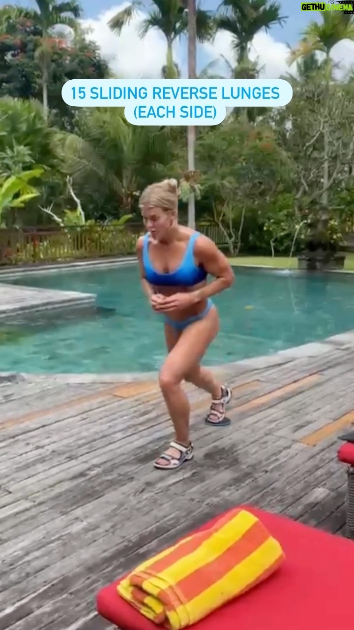Brooke Ence Instagram - Lower body circuit straight from Bali🏝️ 5 Rounds: 20 Band Squats 20 Band RDL 10 Band Lateral Walks Each Side 15 Sliding Reverse Lunge Each Side 30 Lunge Jumps Rest 2 Minutes Between Rounds If you want a chance to work out with me, make sure to join my Naked Training 8-Week Challenge now! The winner gets $5,000 + a weekend trip to work out with me and the Naked team in my hometown of St. George, Utah! Link in bio. Bali, Indonesia