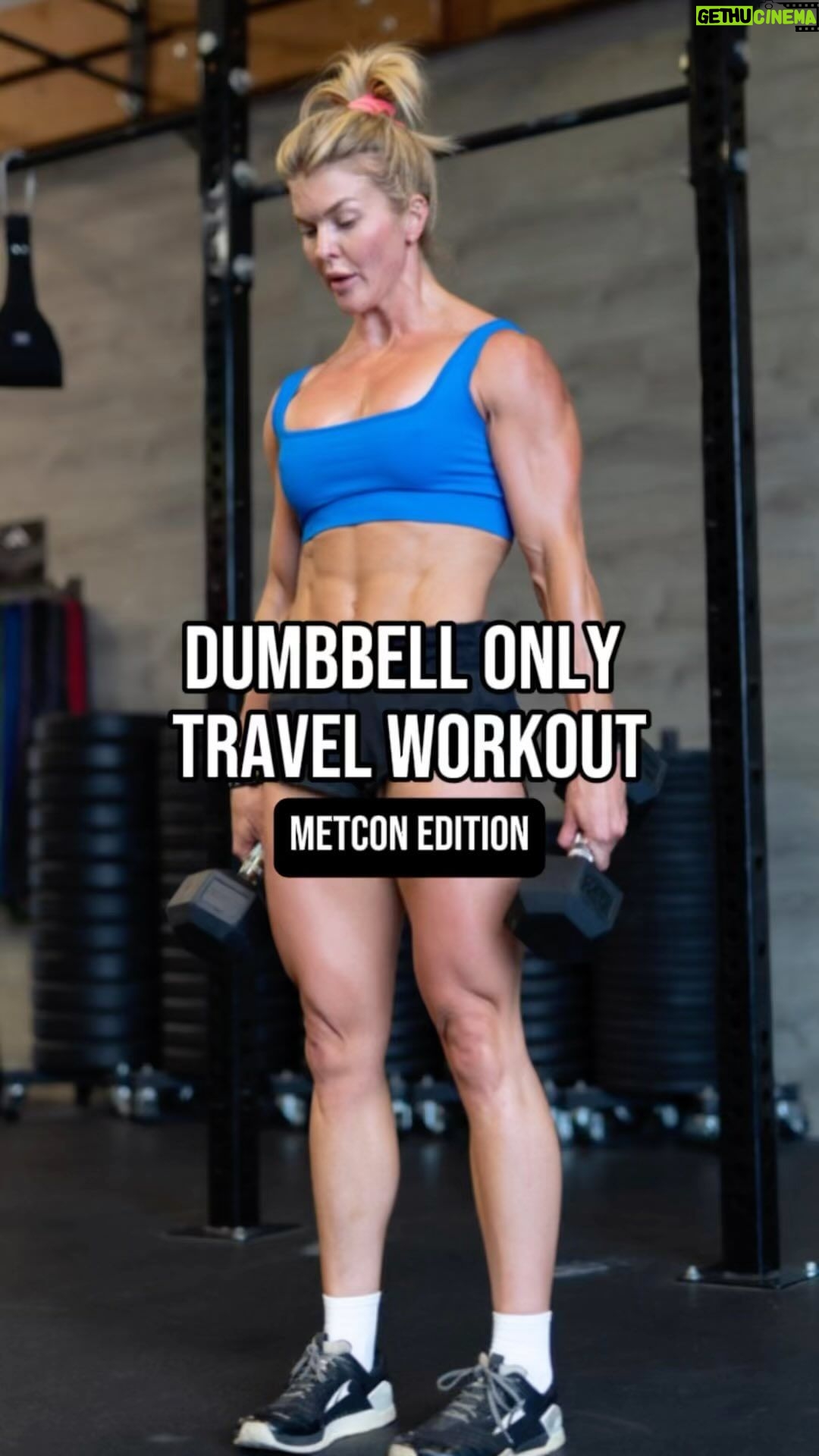 Brooke Ence Instagram - Traveling this weekend? Pack a set of dumbbells with you and hit this workout! When the gym is packed or you’re working out from home, a pair of dumbbells is all you need to break a serious sweat. Try this 20-minute metcon straight from the @nakedprogram and see how many rounds you can crush! 🔥 20 Min AMRAP: * 12 DB Deadlifts (55lbs/35lbs) * 9 DB Hang Cleans * 6 DB Shoulder to OH * 9 DB Thrusters * 12 Alt DB Forward Lunges Push yourself and let me know how many rounds you get through! And if you’re looking for more dumbbell only workouts, you know where to find them ➡️ @nakedprogram P.S. I crushed this one at my local gym, but it’s perfect for any hotel gym or even your backyard. #dumbbellworkout #metcon #nakedprogram #homefitness #trainhard #trainnaked