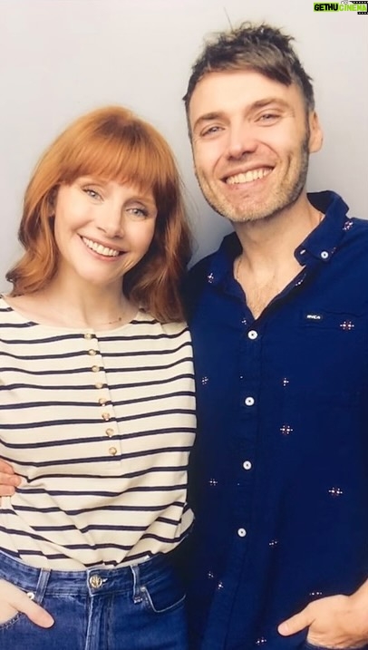 Bryce Dallas Howard Instagram - 17 years married!!!⁣⁣ ⁣⁣ “Love one another, but make not a bond⁣⁣ of love:⁣⁣ Let it rather be a moving sea between⁣⁣ the shores of your souls.⁣⁣ Fill each other’s cup but drink not from⁣⁣ one cup.⁣⁣ Give one another of your bread but eat⁣⁣ not from the same loaf.⁣⁣ Sing and dance together and be joyous,⁣⁣ but let each one of you be alone,⁣⁣ Even as the strings of a lute are alone⁣⁣ though they quiver with the same music.⁣⁣ ⁣⁣ Give your hearts, but not into each⁣⁣ other’s keeping.⁣⁣ For only the hand of Life can contain⁣⁣ your hearts.⁣⁣ And stand together yet not too near⁣⁣ together:⁣⁣ For the pillars of the temple stand apart,⁣⁣ And the oak tree and the cypress grow⁣⁣ not in each other’s shadow.”⁣⁣ ⁣⁣ On Marriage⁣⁣ By Kahlil Gibran⁣⁣ ⁣ 📸: @timothyfernandezphotographer ⁣⁣ [A quick succession of Bryce (left) and Seth (right) taking photos for their wedding anniversary and looking at each other with oodles of love. BDH wears a white shirt with black stripes and Seth wears a blue button up shirt.]