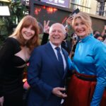 Bryce Dallas Howard Instagram - Happiest of birthdays to two fellas I adore ❤️ No one can crush a karaoke session like Colin Trevorrow (that professional opera training really comes in handy) or a DJ set like Frank Marshall (a.k.a. “DJ Master Frank”) ⁣⁣ ⁣⁣ Colin & Frank, working — and partying — with you is always a good time. I hope your birthday is just as special 🥳⁣⁣ ⁣ 📸: @universalpictures⁣ ⁣⁣ [ID 1: BDH, Frank Marshall, and Laura Dern are all smiles at the LA premiere of Jurassic World Dominion. Unbeknownst to Frank, BDH makes a bunny ears gesture behind his head.]⁣⁣ ⁣⁣ [ID 2: BDH, wearing a plum floor-length gown, and Colin, sporting an all-black suit, stand together for a photo at the premiere of Jurassic World Dominion in Germany.]