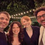 Bryce Dallas Howard Instagram - Breaking the fast with old buddies ❤️⁣ ⁣ ⁣ ⁣ ⁣ [ID: Shanah Tovah from (left to right), Seth Gabel, Katie Lowes, BDH, and Adam Shapiro who smile for a group photo after their Yom Kippur meal. The long-time friends stand together on an outdoor patio decorated with twinkly lights at the Winklers’ house.]